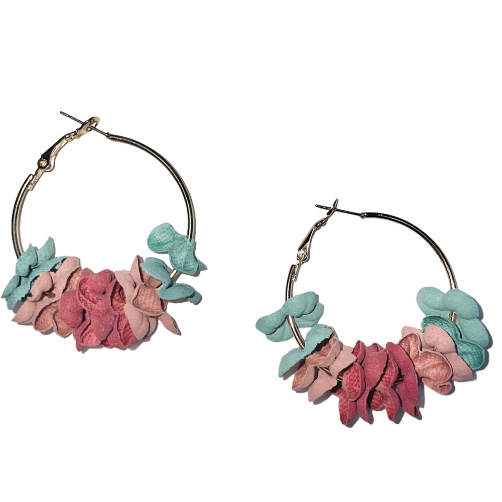 FLORAL GARLAND COLORFUL DECO HOOP EARRINGS NWT - Picture 3 of 4
